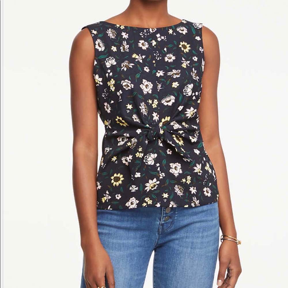 Ann Taylor Tie Front Floral Top